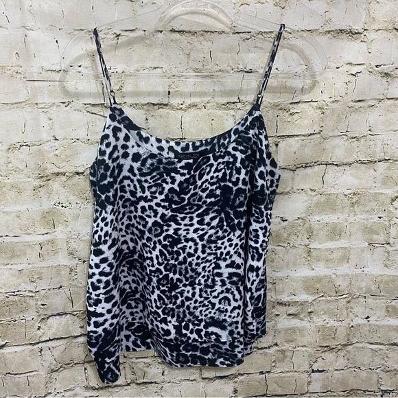 Rachel Zoe Black White Cheetah Print Tiered Cami Tank Top - Picture 1 of 5